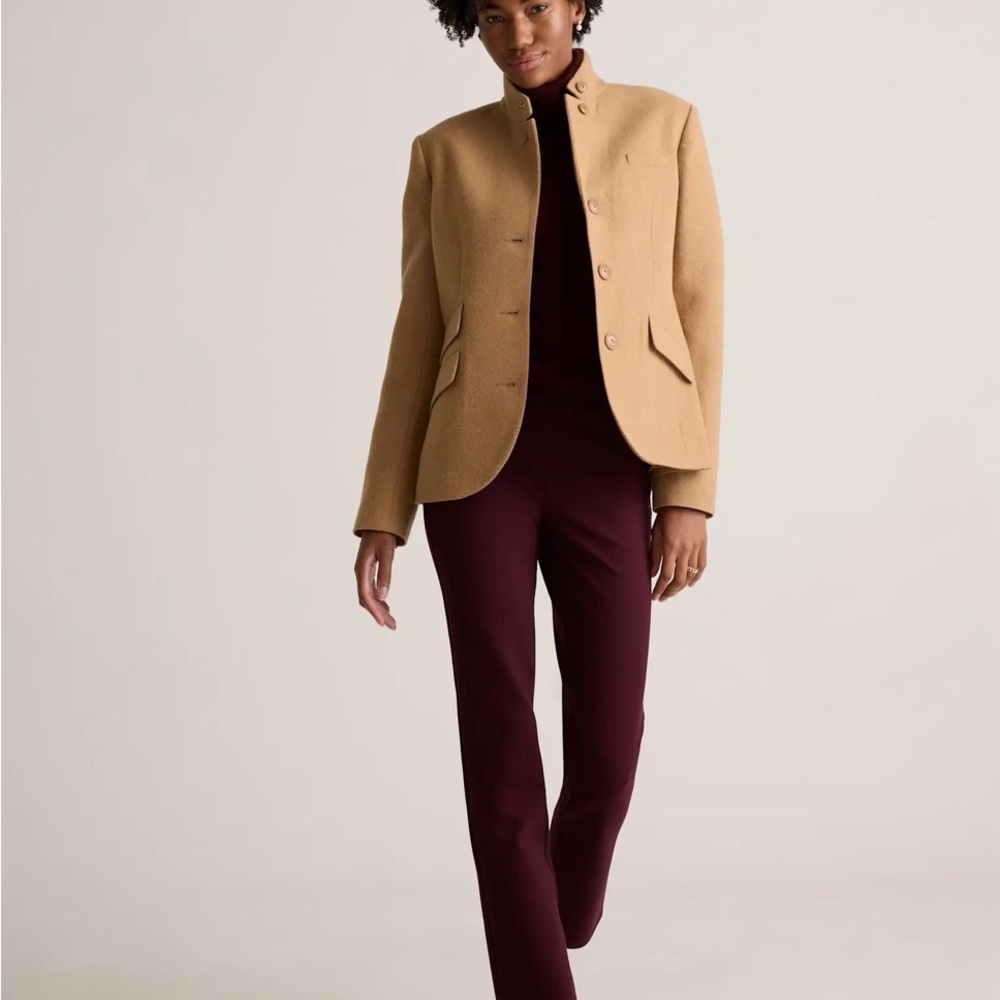 Quince Women’s  Italian Wool Stand Collar Blazer Warm Camel Outerwear M New - Picture 7 of 14